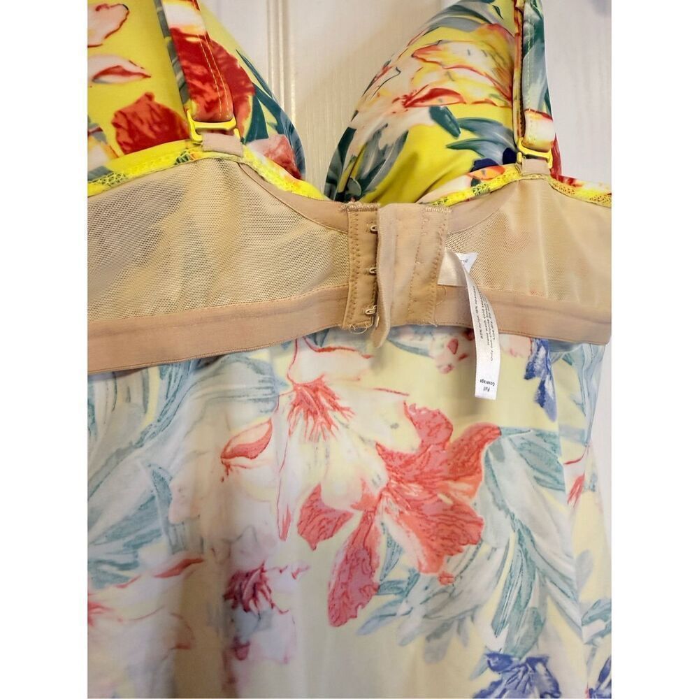 Cacique Women Tankini Swim Top In Yellow Floral Print Lattice Slit Plus Size 40C - Picture 15 of 15